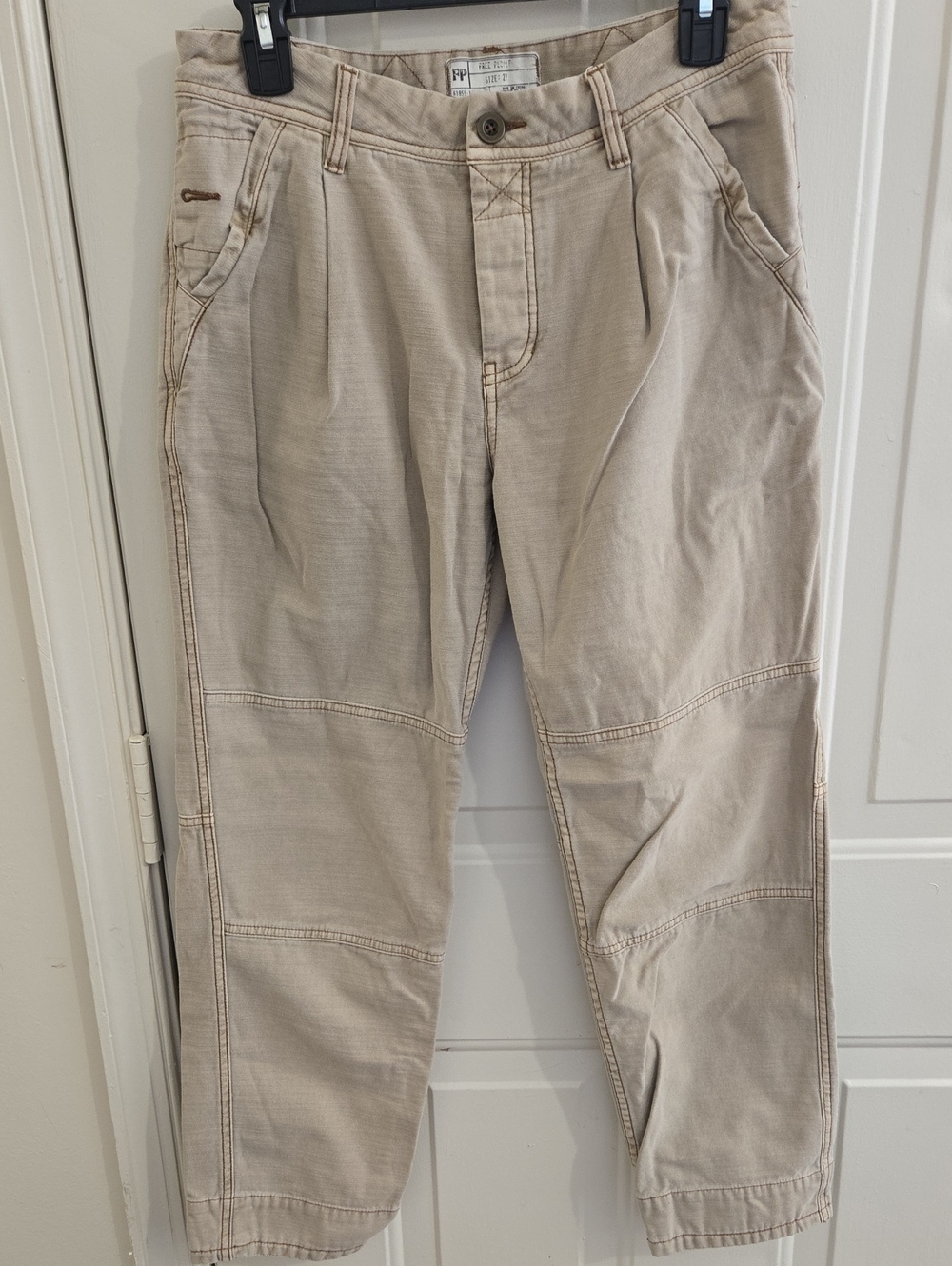 Free People Utility Boyfriend Pants 27 Tan Slouchy Relaxed Gorpcore Boho Cotton